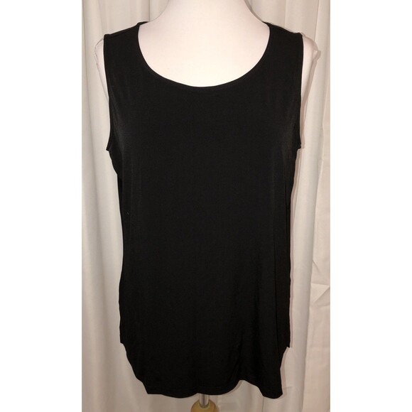 Susan Graver Shirt & Tank Set Size L Printed Sheer Chiffon Black Neutral Large L - Picture 3 of 5